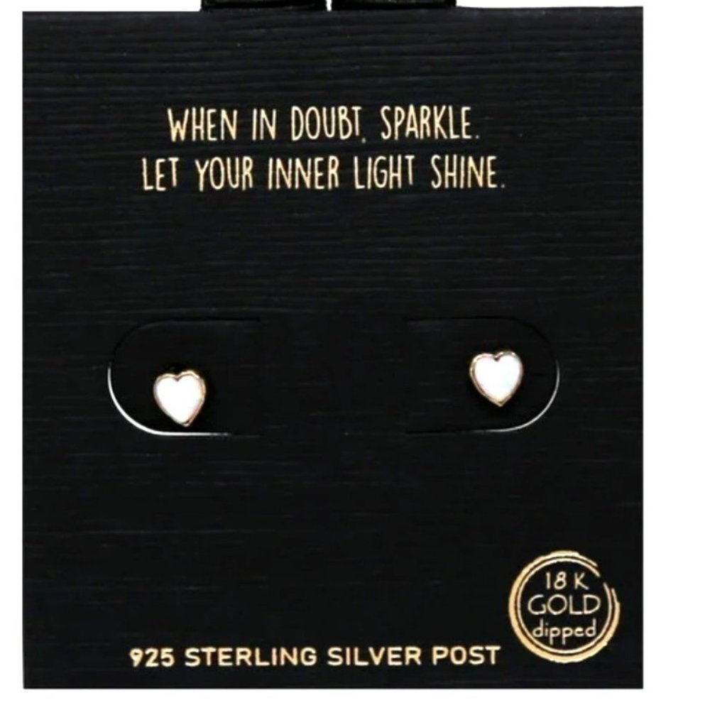 US Jewelry House Gold Dipped Sterling Silver Opal Heart Stud Earrings NWT
